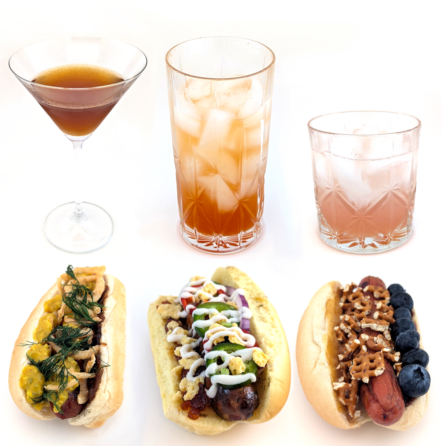 Gourmet hot dogs with cocktail pairings